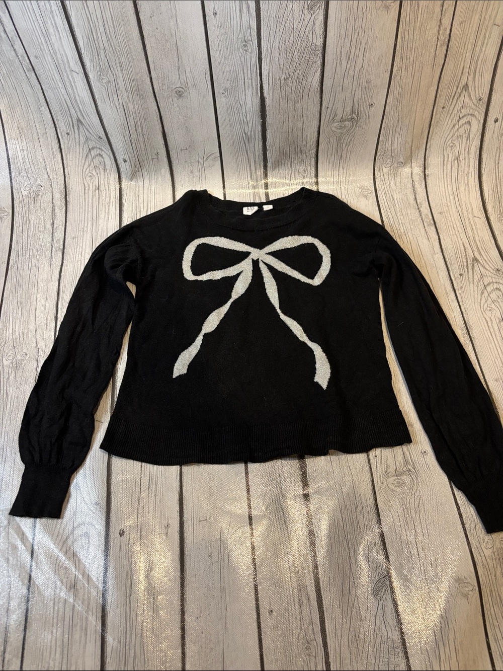 GAP Black Sweater with silver Bow Graphic girls size large